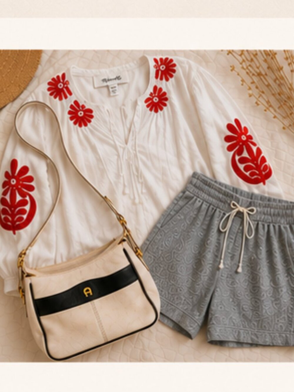 Madewell Embroidered Tunic - Linen Shorts & Etienne Aigner Bag Coastal Luxe Set
